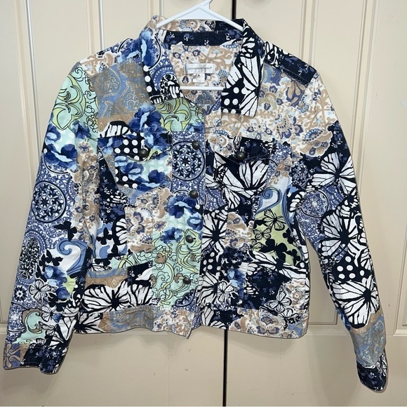 Christopher & Banks Abstract Blue Print Denim Jean Jacket Size Medium - Picture 14 of 14